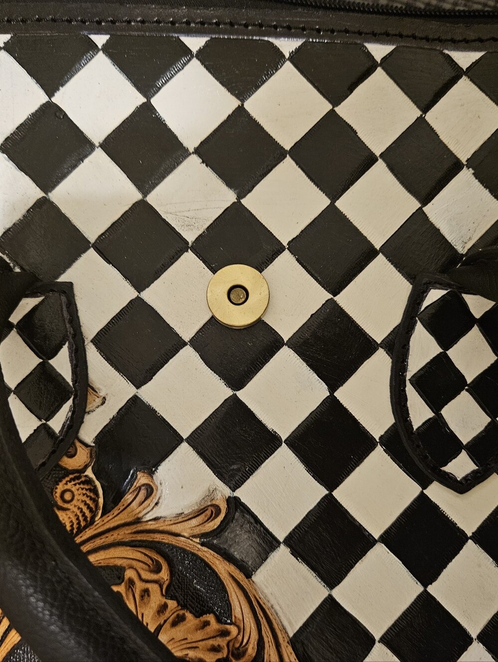 Checkered Black and White Western Tote Bag | Western Bougie Bag - Picture 4 of 8